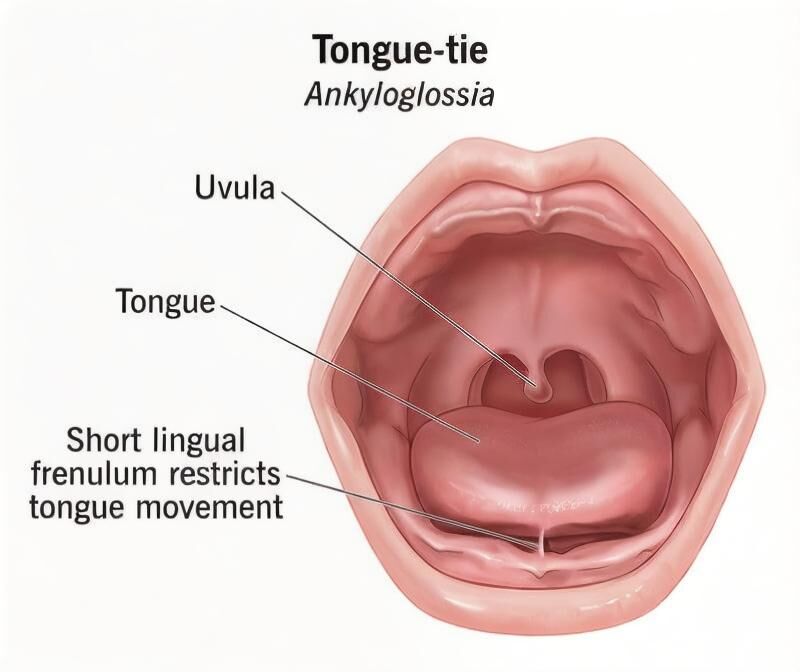 Medical illustration of tongue tie anatomy